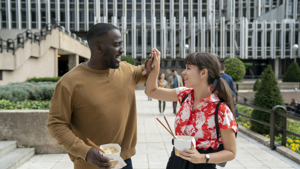 Shamier Anderson and Laia Costa as Adam and Libby in Soulmates