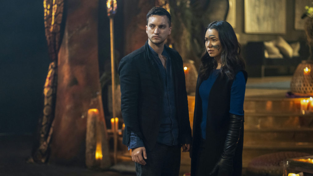 Richard Harmon as Murphy and Luisa D'Oliveira as Emori in The 100 - Season 7, Episode 13 - 'Blood Giant'