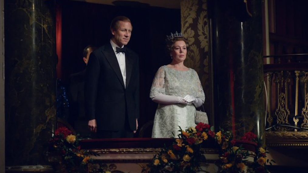 Tobias Menzies as Prince Philip and Olivia Colman as Queen Elizabeth in The Crown Season 4