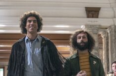 Sacha Baron Cohen as Abbie Hoffman and Jeremy Strong as Jerry Rubin In the Trial of the Chicago 7