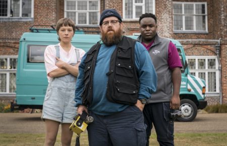 Emma D'Arcy, Nick Frost, and Samson Kayo in Truth Seekers