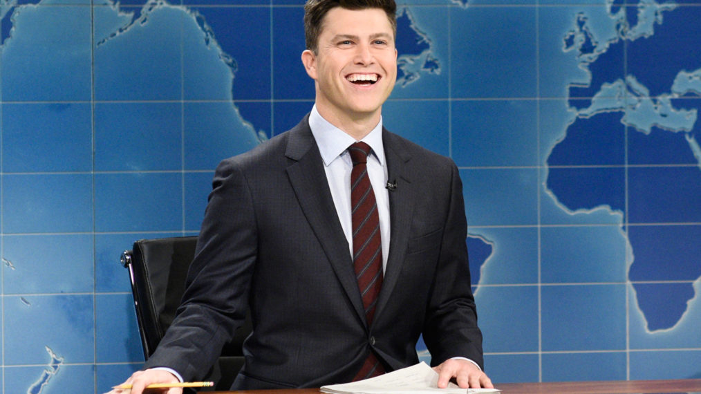 Colin Jost behind the desk for Weekend Update