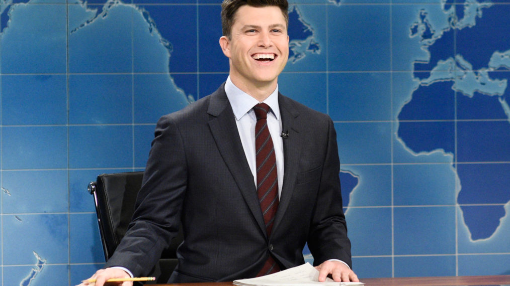 Colin Jost behind the desk for Weekend Update
