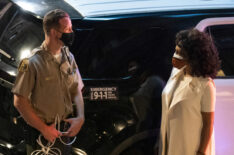 Simone Missick as Lola detained by police with Wilson Bethel and Boone Platt in All Rise - Season 2 Premiere - 'A Change is Gonna Come'