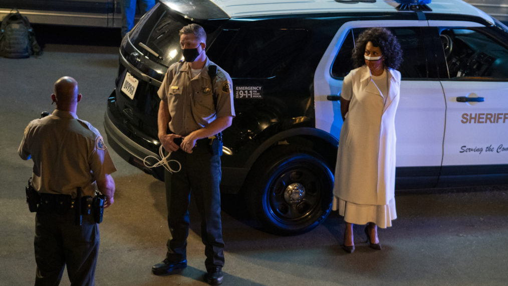 Simone Missick as Lola detained by police in All Rise - Season 2 Premiere - 'A Change is Gonna Come'