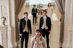 Bridgerton - Luke Newton as Colin Bridgerton, Will Tilston as Gregory Bridgerton, Claudia Jessie as Eloise Bridgerton, Ruby Stokes as Francesca Bridgerton, Luke Thompson as Benedict Bridgerton and Florence Hunt as Hyacinth Bridgerton