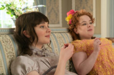 Claudia Jessie as Eloise Bridgerton and Nicola Coughlan as Penelope Featherington