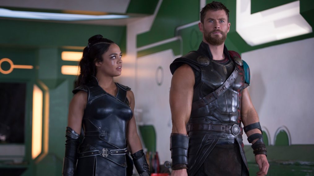 Tessa Thompson and Chris Hemsworth in Thor: Ragnarok