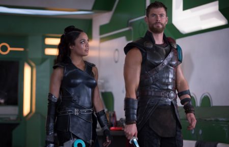 Tessa Thompson and Chris Hemsworth in Thor: Ragnarok