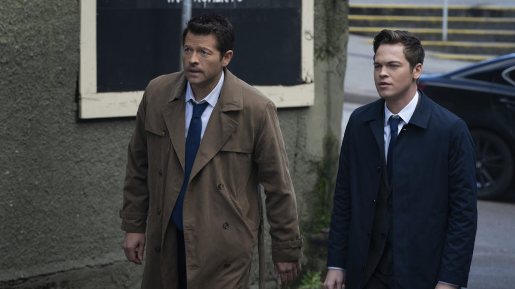 Supernatural - Misha Collins as Castiel and Alexander Calvert as Jack - Season 15, Episode 15 - 'Gimme Shelter'