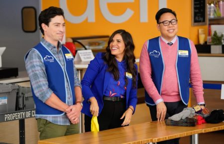 Superstore - Ben Feldman as Jonah, America Ferrera as Amy, and Nico Santos as Mateo