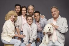 The Goldbergs Season 8 cast - Wendi McLendon-Covey, Sam Lerner, Hayley Orrantia, Sean Giambrone, George Segal, Troy Gentile, Sage (Dog), Jeff Garlin