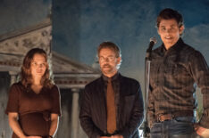 Odessa Young as Frannie Goldsmith, Greg Kinnear as Glen Bateman, and James Marsden as Stu Redman in The Stand