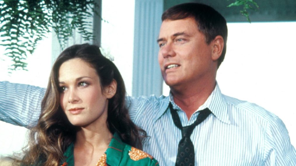 Dallas - Mary Crosby as Kristen Shepard and Larry Hagman as J.R. Ewing