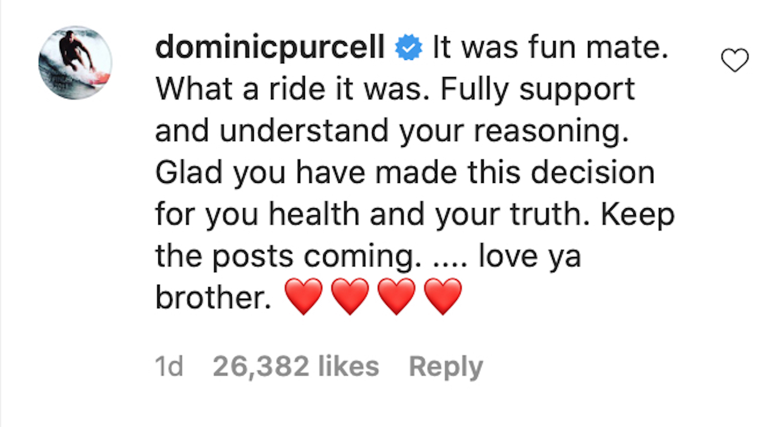 Dominic Purcell Comment Wentworth Miller Instagram