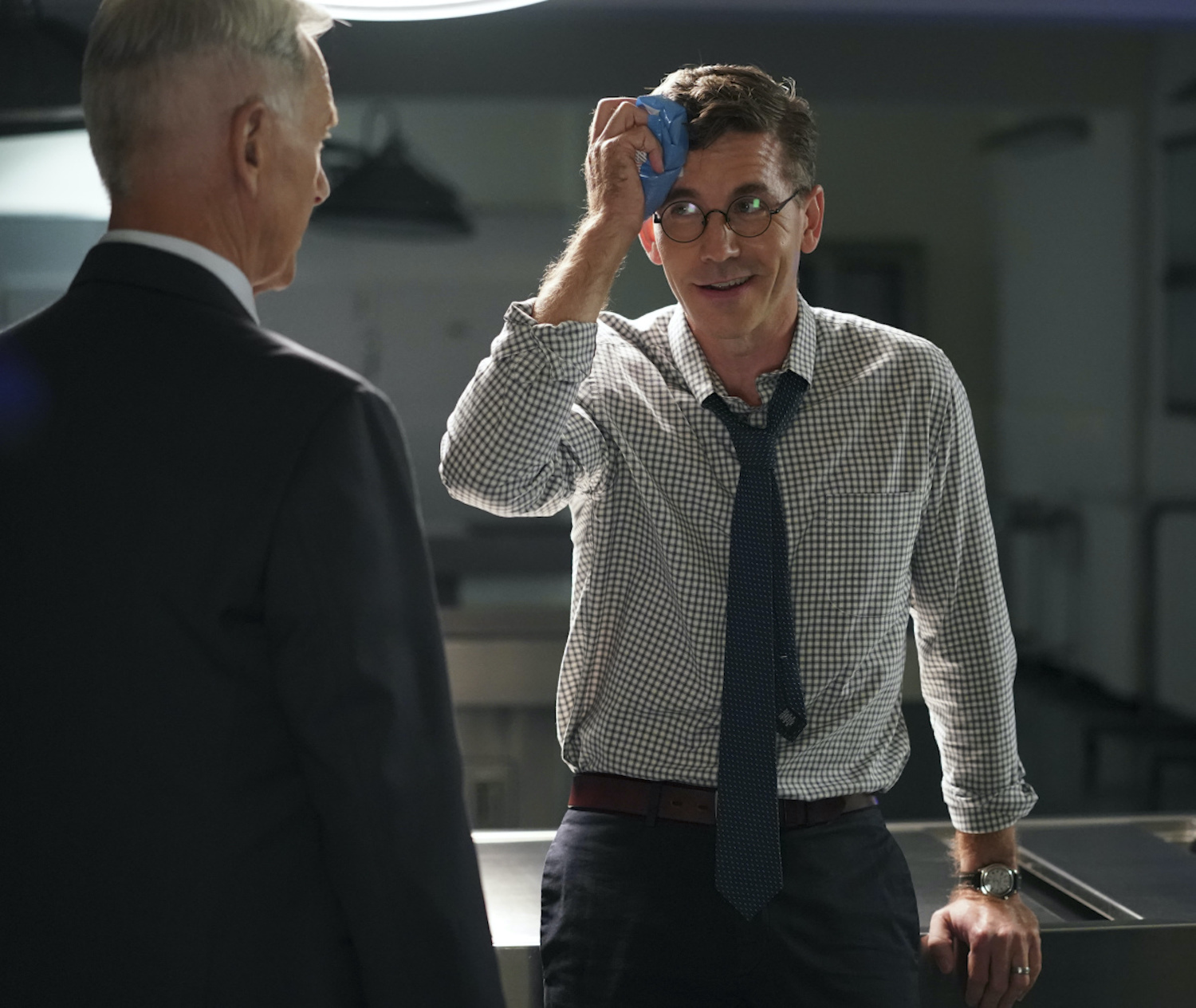 Brian Dietzen as Palmer with Mark Harmon as Gibbs in NCIS - Season 18 Premiere