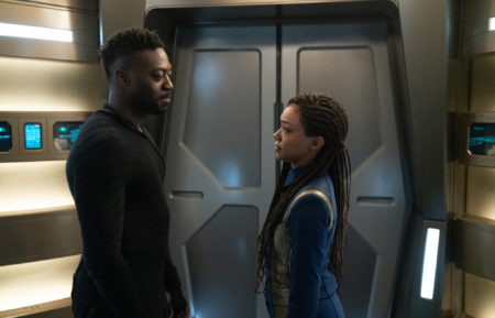 David Ajala as Book and Sonequa Martin Green as Burnham in Star Trek Discovery