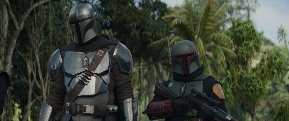 (L-R): The Mandalorian (Pedro Pascal) and Boba Fett (Temuera Morrison) in Lucasfilm's THE MANDALORIAN, season two, exclusively on Disney+. © 2020 Lucasfilm Ltd. & ™. All Rights Reserved.