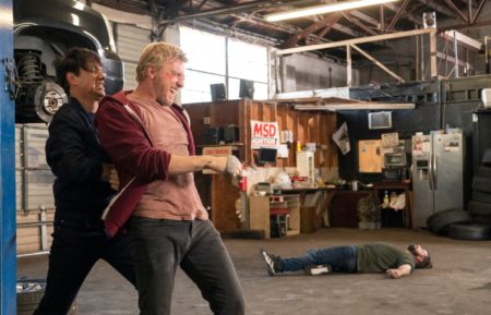 Ralph Macchio and William Zabka fighting in Cobra Kai - Season 3