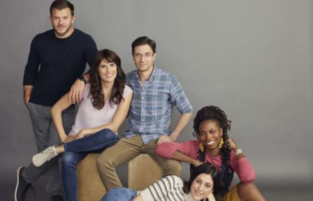 Home Economics cast – Jimmy Tatro, Karla Souza, Topher Grace, Caitlin McGee, Sasheer Zamata