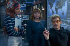 Medalion Rahimi (Special Agent Fatima Namazi), Renée Felice Smith (Intelligence Analyst Nell Jones) and Barrett Foa (Tech Operator Eric Beale) in NCIS LA - Season 12 Episode 6