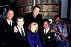 The cast of the original Night Court - Richard Moll, John Larroquette, Markie Post, Harry Anderson, Marsha Warfield, Charlie Robinson