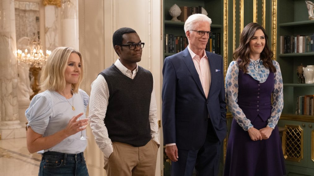 The Good Place, season 4 cast - Kristen Bell as Eleanor, William Jackson Harper as Chidi, Ted Danson as Michael, D'Arcy Carden as Janet