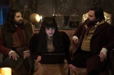 Kayvan Novak as Nandor, Natasia Demetriou as Nadja, Matt Berry as Laszlo in What We Do in the Shadows