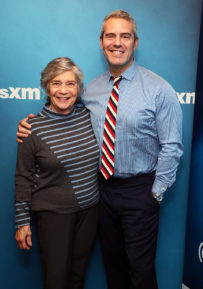 Andy Cohen poses for photos with his mother Evelyn Cohen at the SiriusXM studios