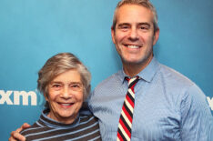 Andy Cohen poses for photos with his mother Evelyn Cohen at the SiriusXM studios