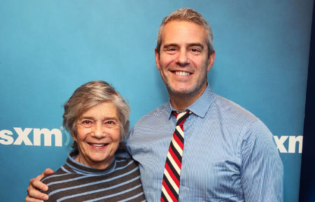 Andy Cohen poses for photos with his mother Evelyn Cohen at the SiriusXM studios