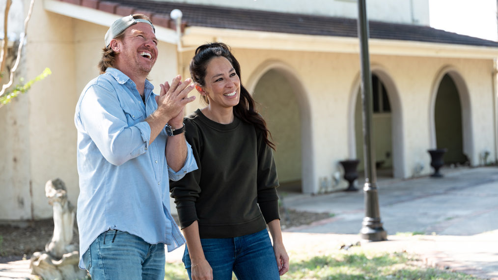 Hosts Chip & Joanna Gaines chat after their walk through of the Levings-Holmes house, as seen on Fixer Upper, Season 6