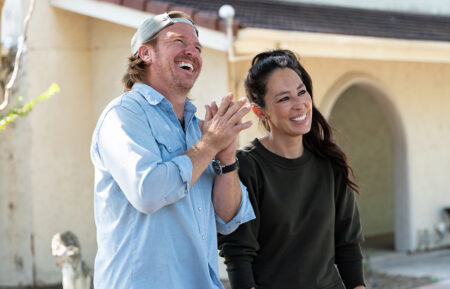 Hosts Chip & Joanna Gaines chat after their walk through of the Levings-Holmes house, as seen on Fixer Upper, Season 6