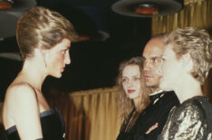 Princess Diana at Dangerous Liaisons premiere meeting Uma Thurman, John Malkovich, and Glenn Close at the premiere of the film 'Dangerous Liaisons' in London, 6th March 1989