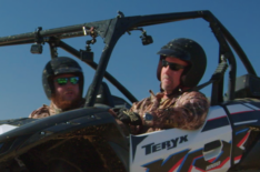 Luke Combs and Steve Austin ride in a dune buggy in 'Straight Up Steve Austin'