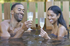 The Bachelor - Matt James and Bri Springs toasting in a hot tub Episode 2