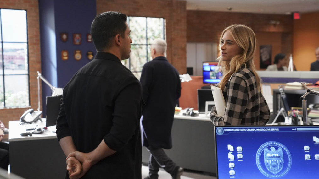 Wilmer Valderrama as NCIS Special Agent Nicholas “Nick” Torres, Emily Wickersham as NCIS Special Agent Eleanor “Ellie” Bishop in NCIS Season 18 Episode 6