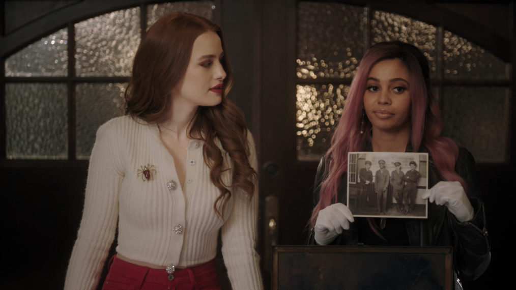 Madelaine Petsch as Cheryl Blossom and Vanessa Morgan as Toni Topaz in Riverdale - Season 5, Episode 3