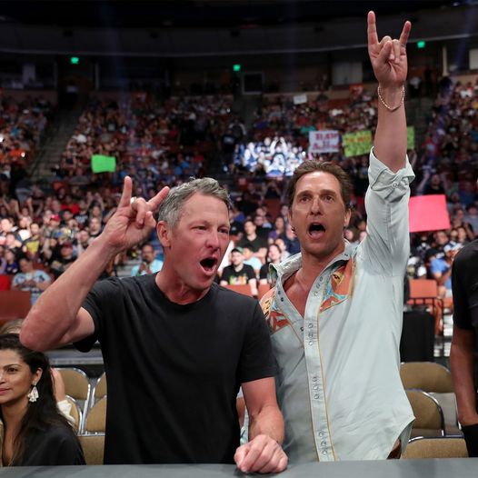 Matthew McConaughey and Lance Armstrong attend WWE Raw in 2019