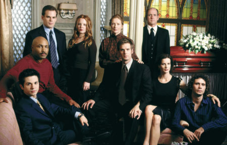 The cast of Six Feet Under - Freddy Rodriguez, Mathew St. Patrick, Michael C. Hall, Lauren Ambrose, Frances Conroy, Peter Krause, Richard Jenkins, Rachel Griffiths, Jeremy Sisto