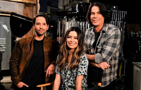 iCarly - Nathan Kress as Freddie, Miranda Cosgrove as Carly, and Jerry Trainor as Spencer