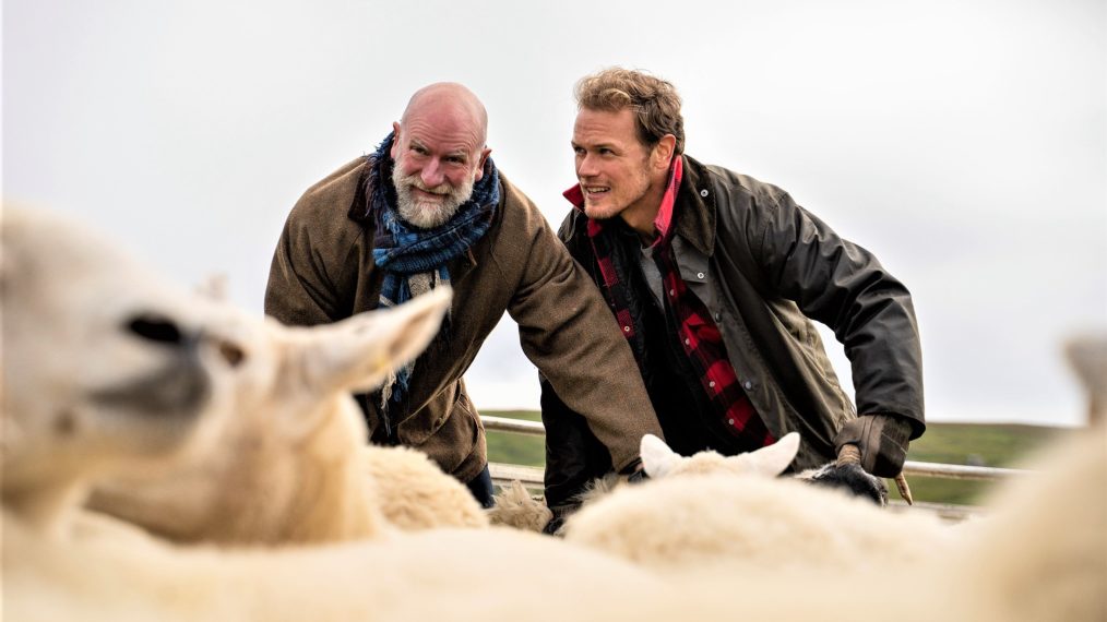 Men in Kilts - Graham McTavish and Sam Heughan with sheep