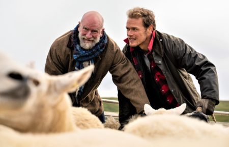 Men in Kilts - Graham McTavish and Sam Heughan with sheep