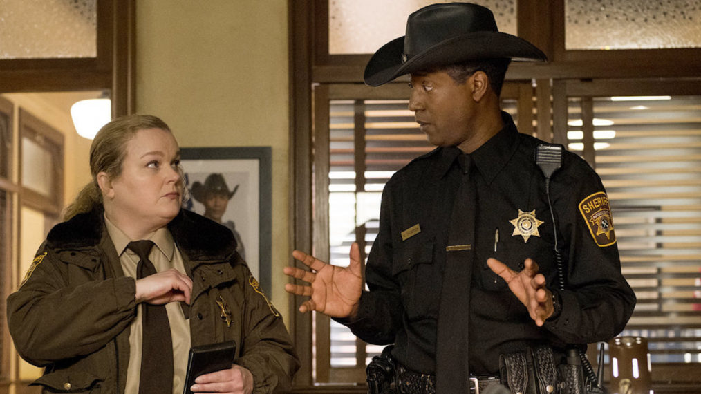 Elizabeth Bowen as Deputy Liv and Corey Reynolds as Sheriff Mike in Resident Alien - Season 1