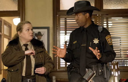 Elizabeth Bowen as Deputy Liv and Corey Reynolds as Sheriff Mike in Resident Alien - Season 1