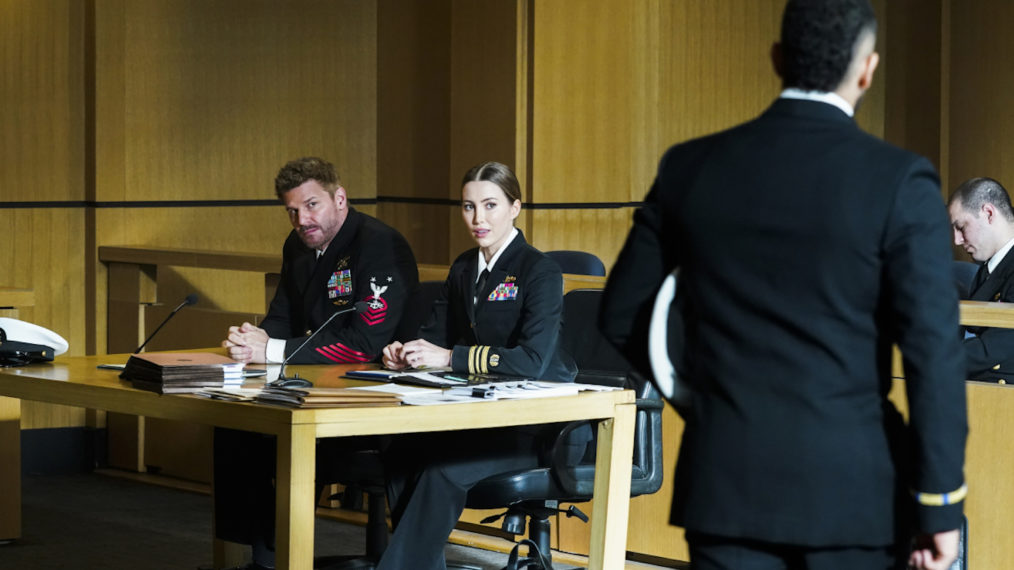 David Boreanaz as Jason Hayes, Natasha Hall as LT. CMDR Williams and Neil Brown Jr. as Ray Perry in SEAL Team - Season 4 Episode 11 - 'Limits of Loyalty'