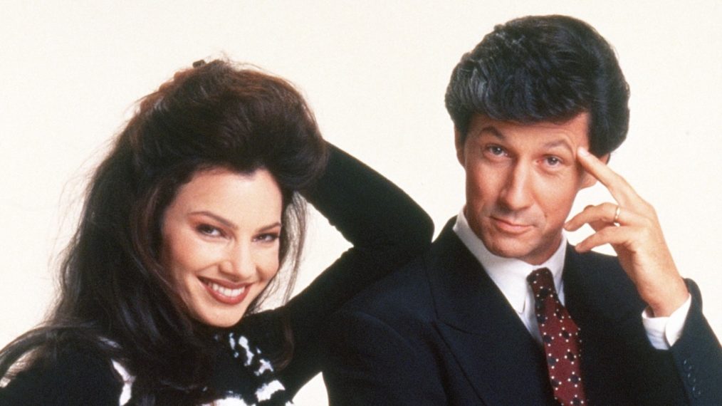 Fran Drescher as Fran Fine and Charles Shaughnessy as Maxwell Sheffield in The Nanny