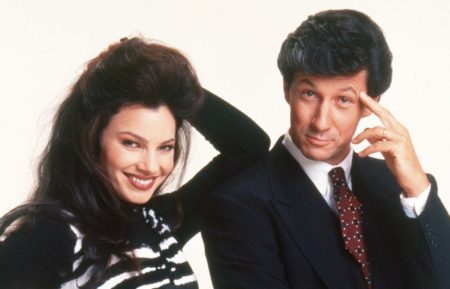 Fran Drescher as Fran Fine and Charles Shaughnessy as Maxwell Sheffield in The Nanny