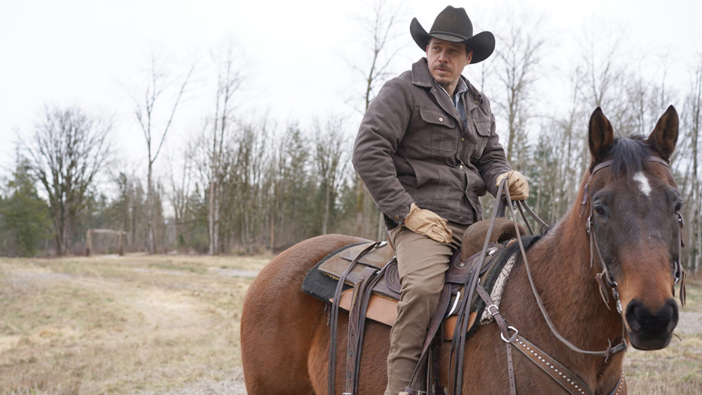 Michael Raymond-James riding a horse in Big Sky