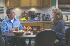 Adam (William Fichtner) enjoys a homemade dinner with Bonnie (Allison Janney), on Mom